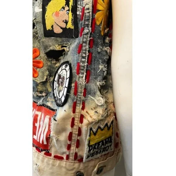 DREAM & DESTROY PUNK ROCK PATCH CUSTOM VINTAGE DENIM VEST - Picture 15 of 16